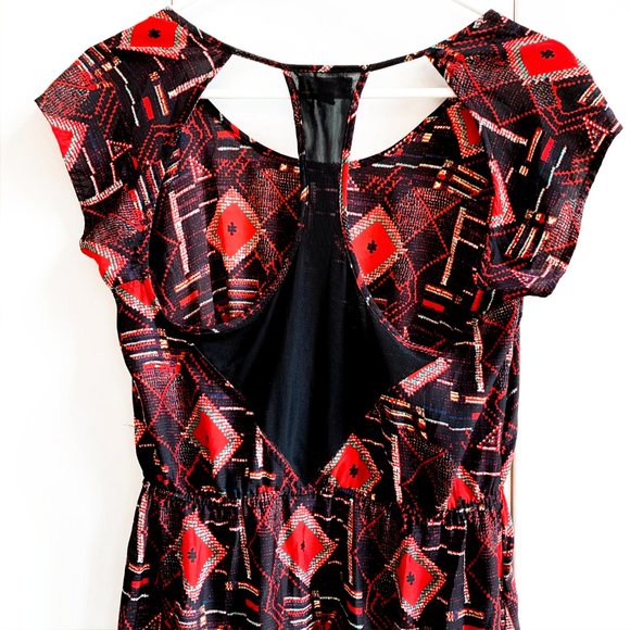 urban outfitters mini red pattern dress cap sleeve - Picture 4 of 5
